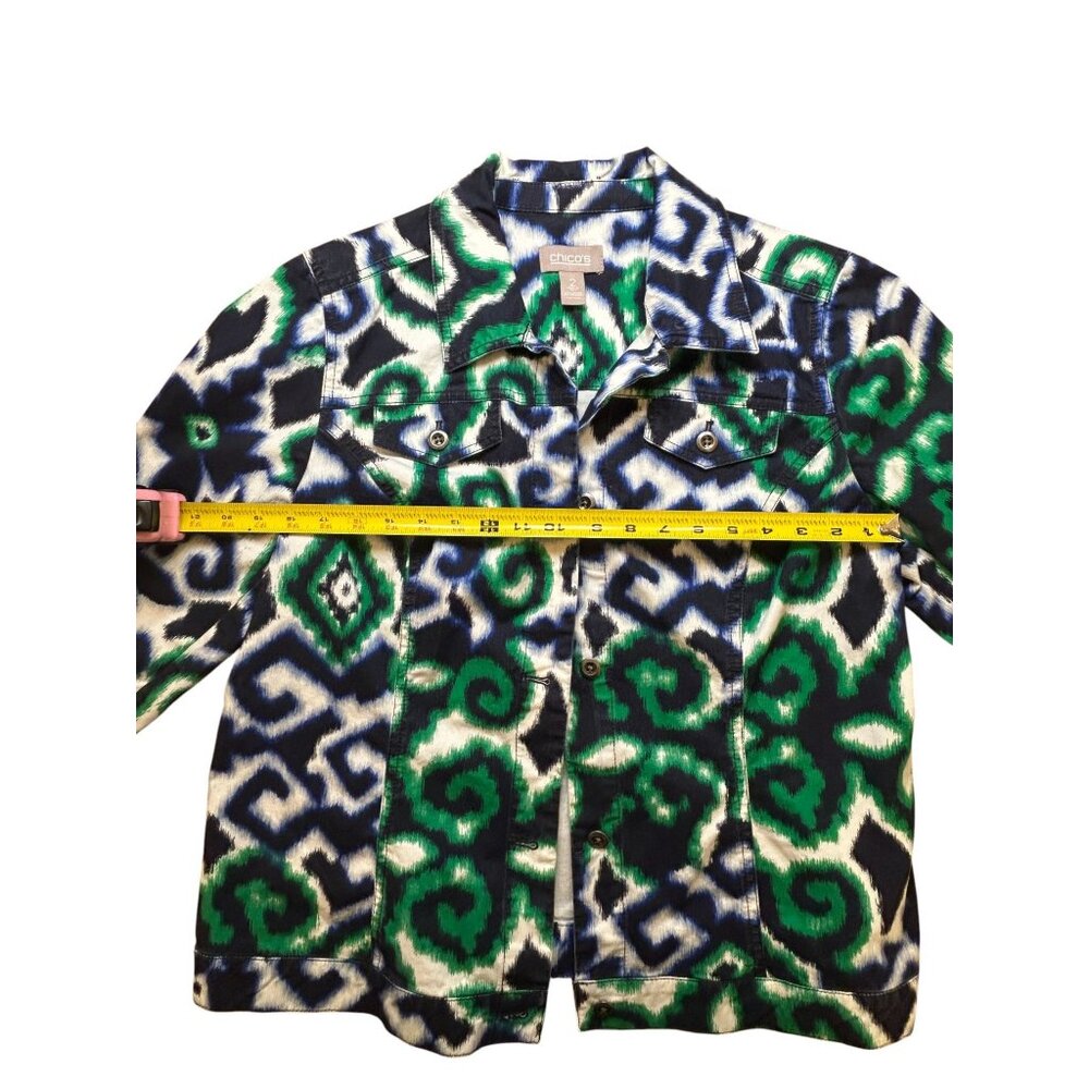 Chicos Womens Multicolor Ikat Print Jacket Size 2 Cotton Blend - Picture 4 of 6